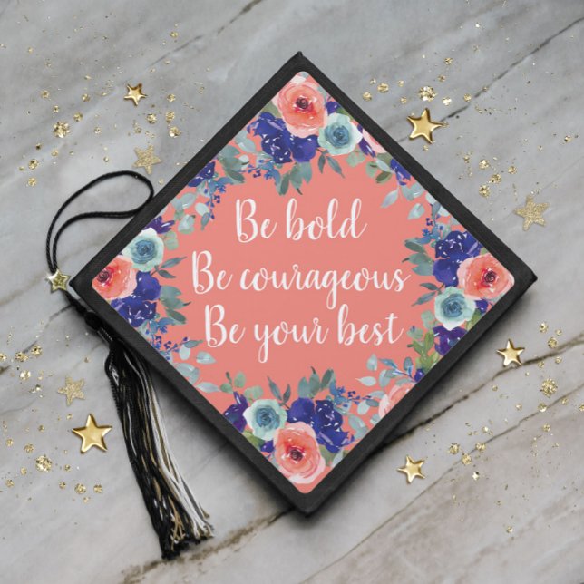Graduation Inspirational Coral Pink Blue Floral Cap Topper (Creator Uploaded)