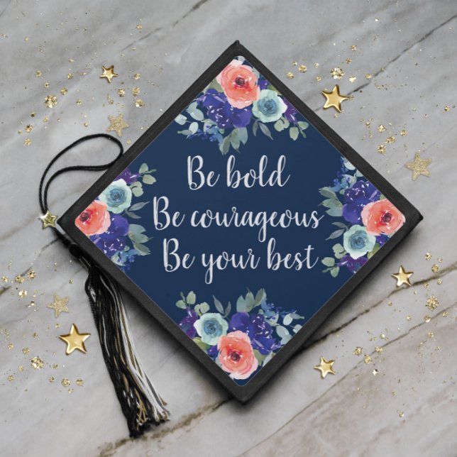 Graduation Inspirational Navy Blue Coral Floral Cap Topper (Creator Uploaded)