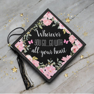 Graduation Inspirational Pink Black All Your Heart Graduation Cap Topper