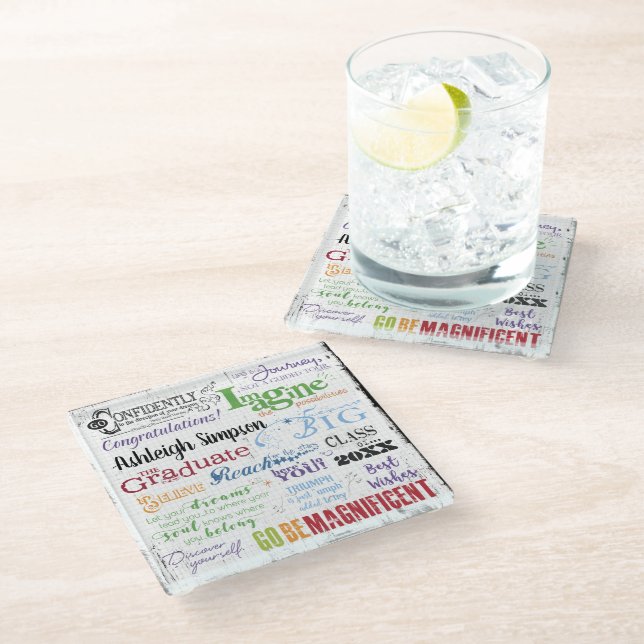 Graduation Inspirational Quotes Personalized Glass Coaster (Angled)