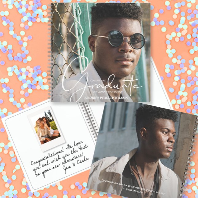 Graduation Instant Photo Guest Book (CHOOSE your page style, spine color, soft or hard cover and add a personal message on the back.)