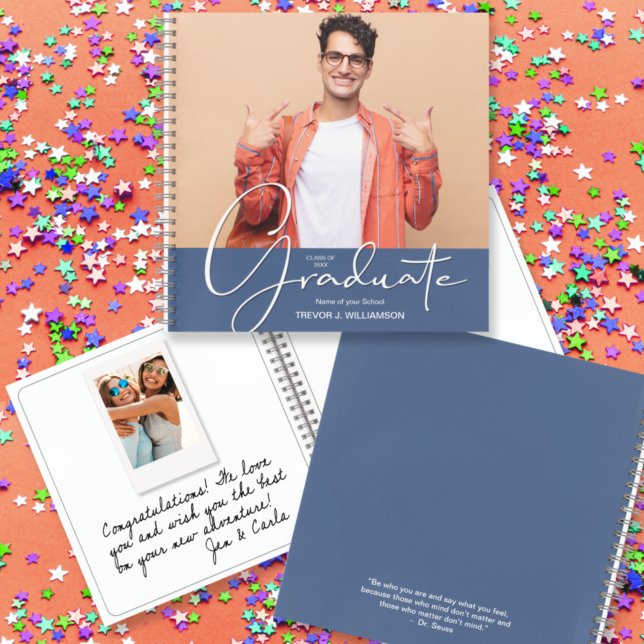Graduation Instant Photo Guest Book (CHOOSE your page style, spine color, soft or hard cover and add a personal message on the back.
)