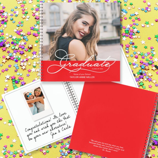 Graduation Instant Photo Message Red Guest Book (CHOOSE your page style, spine color, soft or hard cover and add a personal message on the back.
)