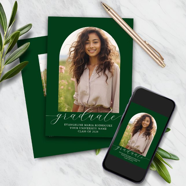 Graduation Invitation 2 Photos Arch Green (Creator Uploaded)
