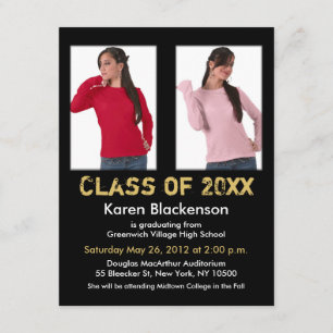 Graduation Invitation Add 2 Image Black Gold