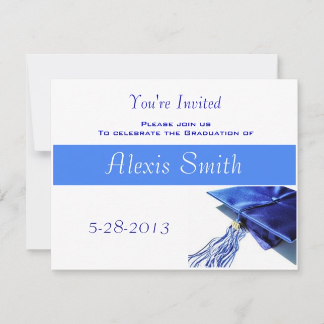 Graduation Invitation - Blue Cap and Tassel (Front)