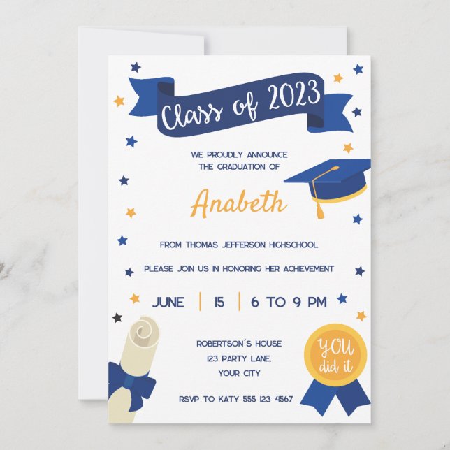 GRADUATION INVITATION, CLASS OF 2023 ANNOUNCEMENT (Front)