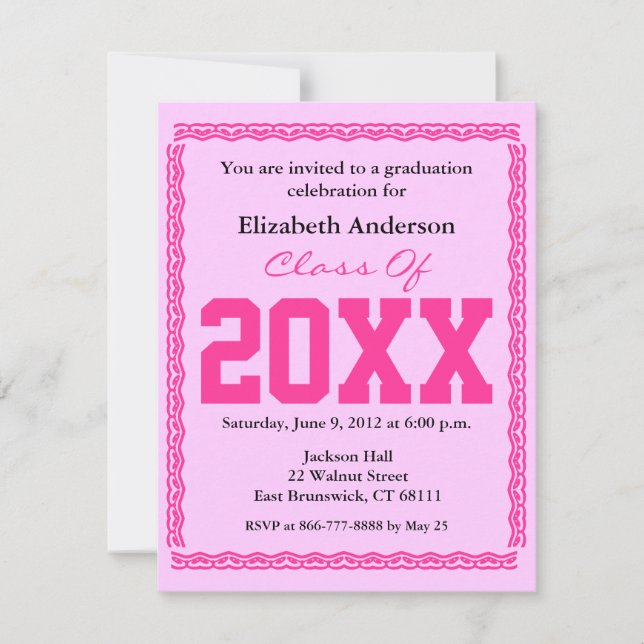 Graduation Invitation Classic Pink (Front)