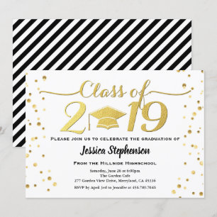 Graduation invitation. Faux gold white and black Invitation