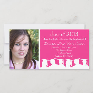 Graduation Invitation Photo Card (Pink Silhouette)