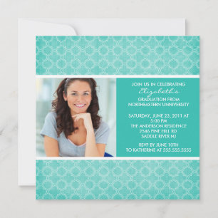 Graduation Invitation Photo Turkquoise Pattern