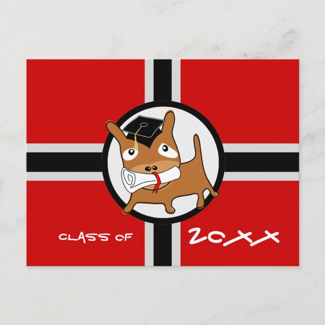 Graduation Invitation Postcard Puppy Red 1 (Front)