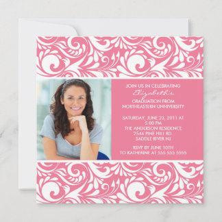 Graduation Invitation with Photo Pink Floral Swirl