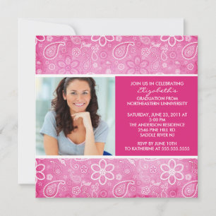 Graduation Invitation with Photo Pink Paisley