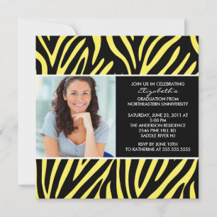 Graduation Invitation with Photo Yellow  Zebra