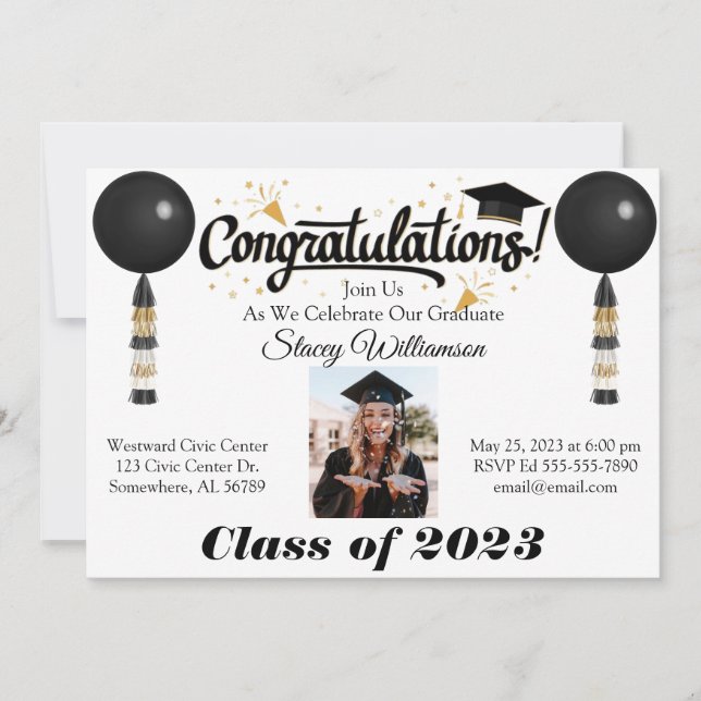 Graduation Invitation with Picture & Balloons (Front)