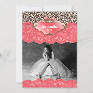 Graduation Invite Announcement Leopard Crown Coral