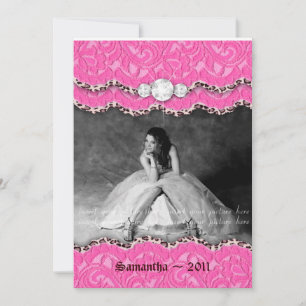 Graduation Invite Announcement Leopard Jewel Pink