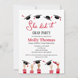 Graduation Invite Red Grad Party Invitation