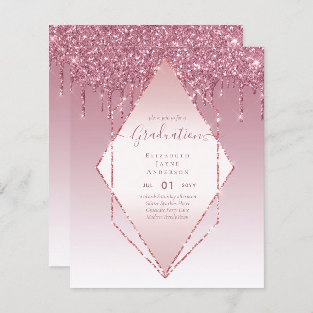 GRADUATION INVITES - Dripping Glitter Girly Glamou (Front/Back)