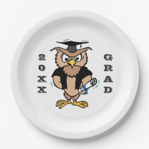Graduation Invites Wise Old Owl Diploma Cap Paper Plate