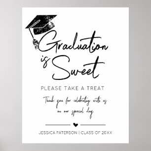 Graduation is Sweet Minimalist Black White Script Poster