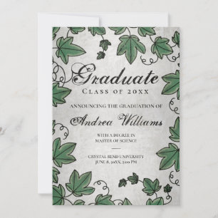 Graduation Ivy w/ Silver Black Script Grad Party Invitation