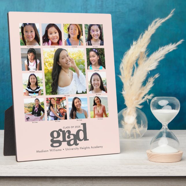 Graduation K–12 Blush Pink Photo Collage Modern Plaque (Side)
