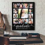 Graduation K–12 Modern Script Photo Collage Black Canvas Print<br><div class="desc">Be proud, rejoice and showcase this milestone of your favourite grad. Create this girly, stunning, simple, modern, personalized high school graduation K – 12 photo collage canvas wall art for a keepsake you’ll always treasure. A fun, playful visual of white script handwriting and cute, playful hearts, along with her name,...</div>