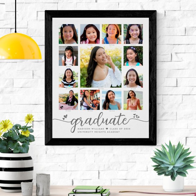 Graduation K–12 Modern Script Photo Collage White Poster (Creator Uploaded)