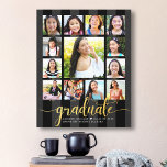 Graduation K–12 Photo Collage Black Gold Script Canvas Print<br><div class="desc">Be proud, rejoice and showcase this milestone of your favourite grad. Create this girly, stunning, simple, modern, personalized high school graduation K – 12 photo collage canvas wall art for a keepsake you’ll always treasure. A fun, elegant visual of gold glitter script typography, along with her name, class year, and...</div>