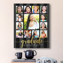 Graduation K–12 Photo Collage Black Gold Script