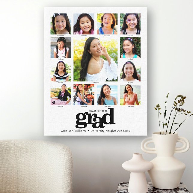 Graduation K–12 Photo Collage Modern Black White Canvas Print (Creator Uploaded)
