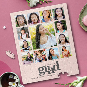 Graduation K–12 Photo Collage Modern Blush Pink Jigsaw Puzzle
