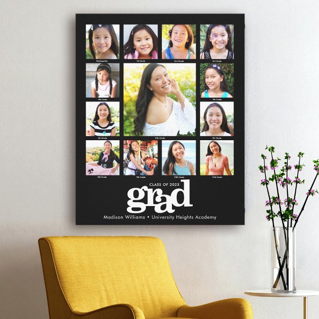 Graduation K–12 Photo Collage Modern Bold Black Canvas Print (Creator Uploaded)