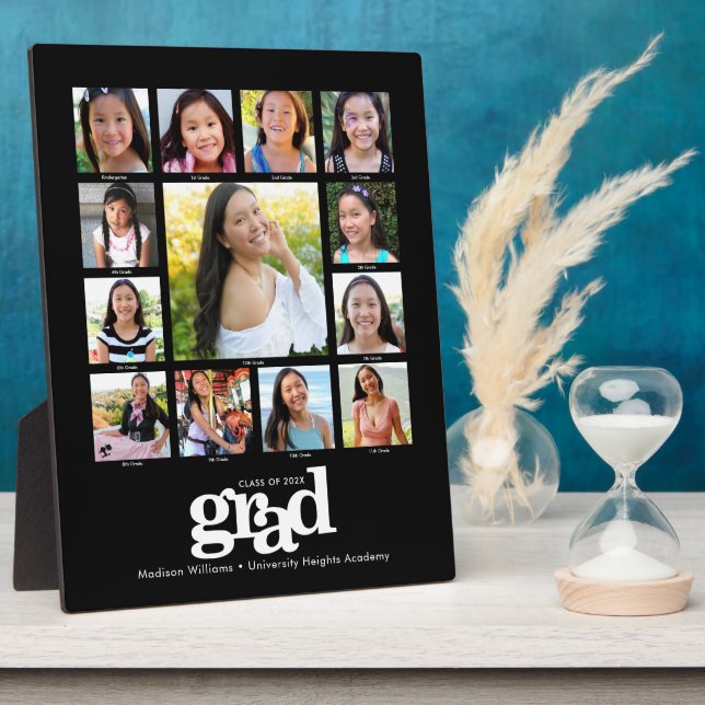 Graduation K–12 Photo Collage Modern Bold Black Plaque (Side)