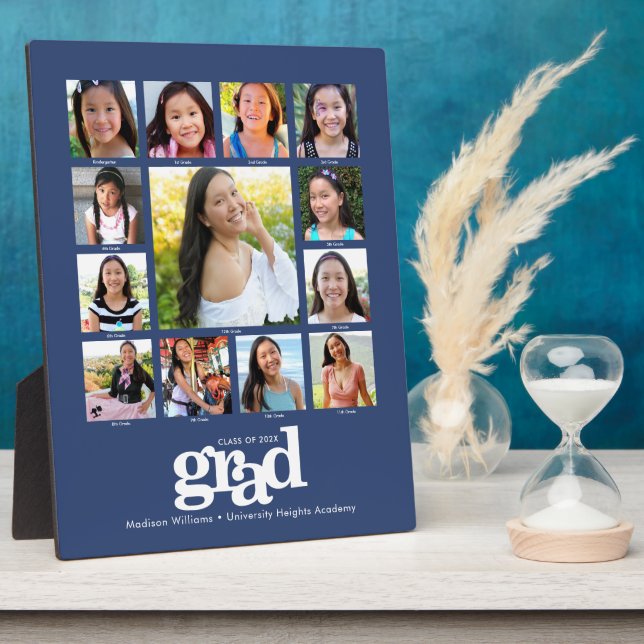 Graduation K–12 Photo Collage Modern Bold Blue Plaque (Side)