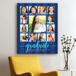 Graduation K–12 Photo Collage Navy Blue Script Canvas Print<br><div class="desc">Be proud, rejoice and showcase this milestone of your favourite grad. Create this girly, stunning, simple, modern, personalized high school graduation K – 12 photo collage canvas wall art for a keepsake you’ll always treasure. A fun, elegant visual of aqua turquoise blue glitter script typography, along with her name, class...</div>