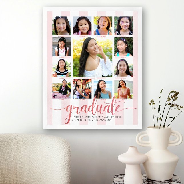 Graduation K–12 Photo Collage Rose Gold Script Poster (Creator Uploaded)