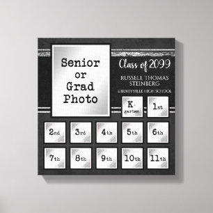 Graduation K-12 Photos Black & Silver Keepsake Canvas Print