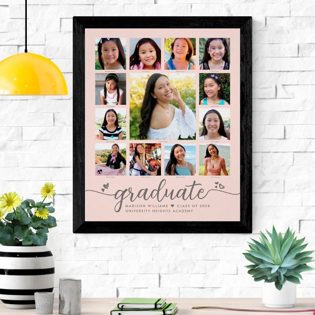 Graduation K–12 Script Photo Collage on Blush Pink Poster (Creator Uploaded)