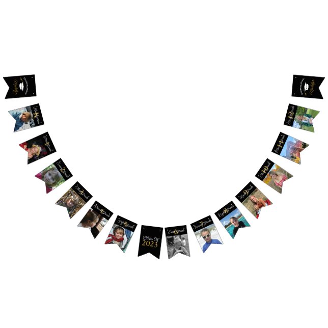 Graduation K to 12 Photo Black and Gold Bunting Fl Bunting Flags (All)