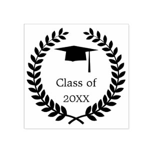 Graduation laurel wreath, mortar hat rubber stamp