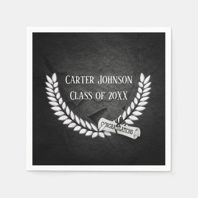Graduation Laurel Wreath On Black Rock  Napkin (Front)