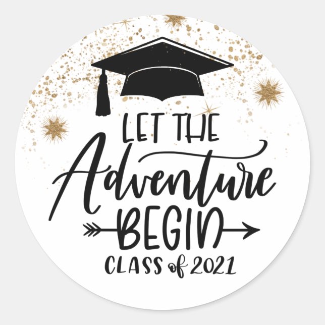 Graduation Let The Adventure Begin Class Of 2021 Classic Round Sticker (Front)