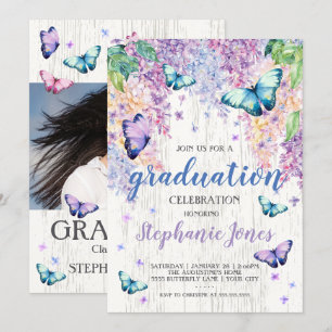 Graduation Lilacs and Butterfly Invitation