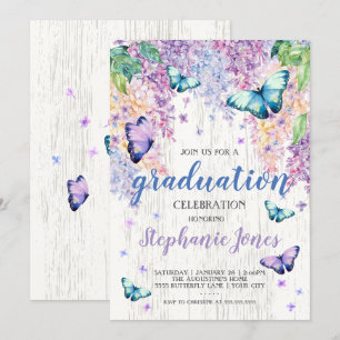 Graduation Lilacs and Butterfly Invitation