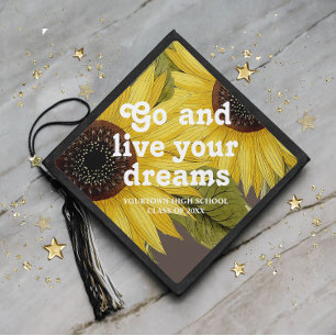 Graduation Live Your Dreams Yellow Brown Sunflower Cap Topper