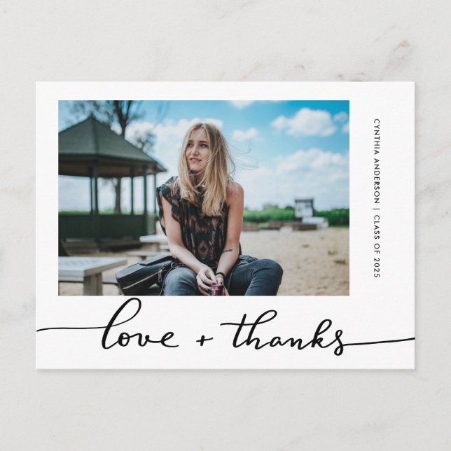 Graduation Love And Thanks Script Grad Photo Postcard (Front)