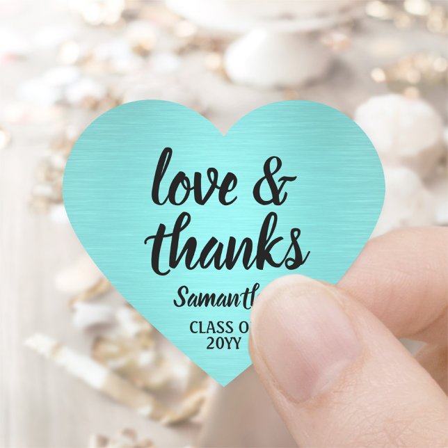 Graduation Love & Thanks Brushed Teal Blue Elegant Heart Sticker (Creator Uploaded)